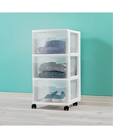 Sterilite 3 Drawer Storage Cart, Plastic Rolling Organizer with Wheels, 2 Pack