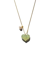 seree Puffed heart — Green jade & pearl pendant necklace