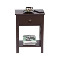 Slickblue Fch Nightstand Modern End Table, Side Table with 1 Drawer and Storage Shelf, Brown