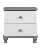 Slickblue Wooden Kids' Nightstand with 2 Drawers, White & Grey End Table for Bedroom