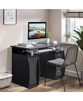 Slickblue Portable Computer Desk – Black Pb Wood, 15mm, with 1 Door and 3 Drawers