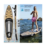 SereneLife Rising Flow Inflatable Stand-Up Paddle-Board With Accessories, Wood Design