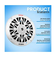 Pyle 5.25'' Marine Component Speakers, Water Resistant, 150 Watt, White