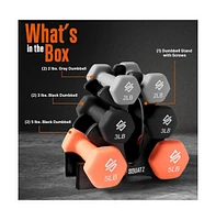 Squatz Neoprene Dumbbell Set With Stand, 20 lb Total Weight