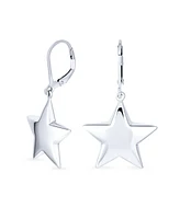 Bling Jewelry Initial American Patriotic Celestial Rock Star Jewelry Set Puff Star Dangle Pendant Earrings For Women Graduation .925 Sterling Silver