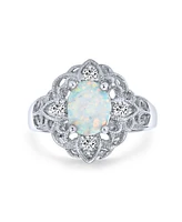 Bling Jewelry Oval Flower White Created Opal Full Finger Ring .925 Sterling Silver