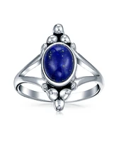 Bling Jewelry Oval Natural Blue Lapis Lazuli Ring Shank Band .925 Sterling Silver