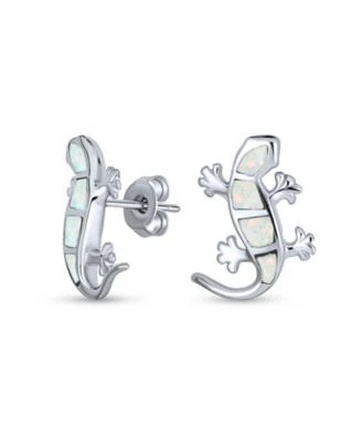 Bling Jewelry Iridescent Created Opal Inlay Garden Gecko Lounge Lizard Stud Earrings Sterling Silver