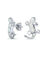 Bling Jewelry Iridescent Created Opal Inlay Garden Gecko Lounge Lizard Stud Earrings Sterling Silver