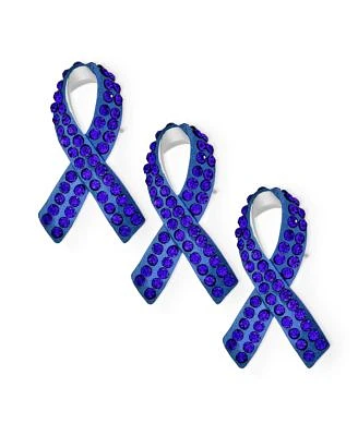 Bling Jewelry Set Of 3 Blue Ribbon Prostate Cancer Survivor Crystal Brooch Pin Silver Plated Accent Symbolic Support Jewelry Men