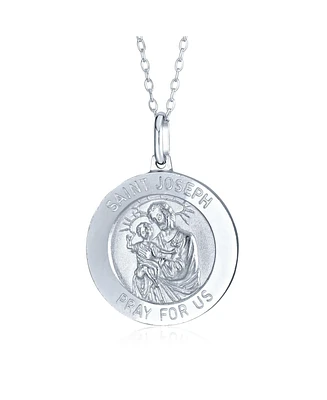 Bling Jewelry Religious Medal Medallion Saint Joseph Patron of Peaceful Passing Pendant Necklace for Women .925 Sterling Silver