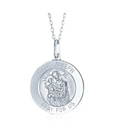 Bling Jewelry Religious Medal Medallion Saint Joseph Patron of Peaceful Passing Pendant Necklace for Women .925 Sterling Silver