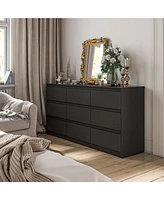 Homsee Silver Wood 9-Drawer Dresser Modern Style with Mirrored Drawers