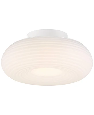 Possini Euro Design Sandringham 3/4" Modern Semi Flush-Mount Ceiling Light Fixture Kitchen Foyer Hallway Round Led Dimmable Sanded White Finish Met