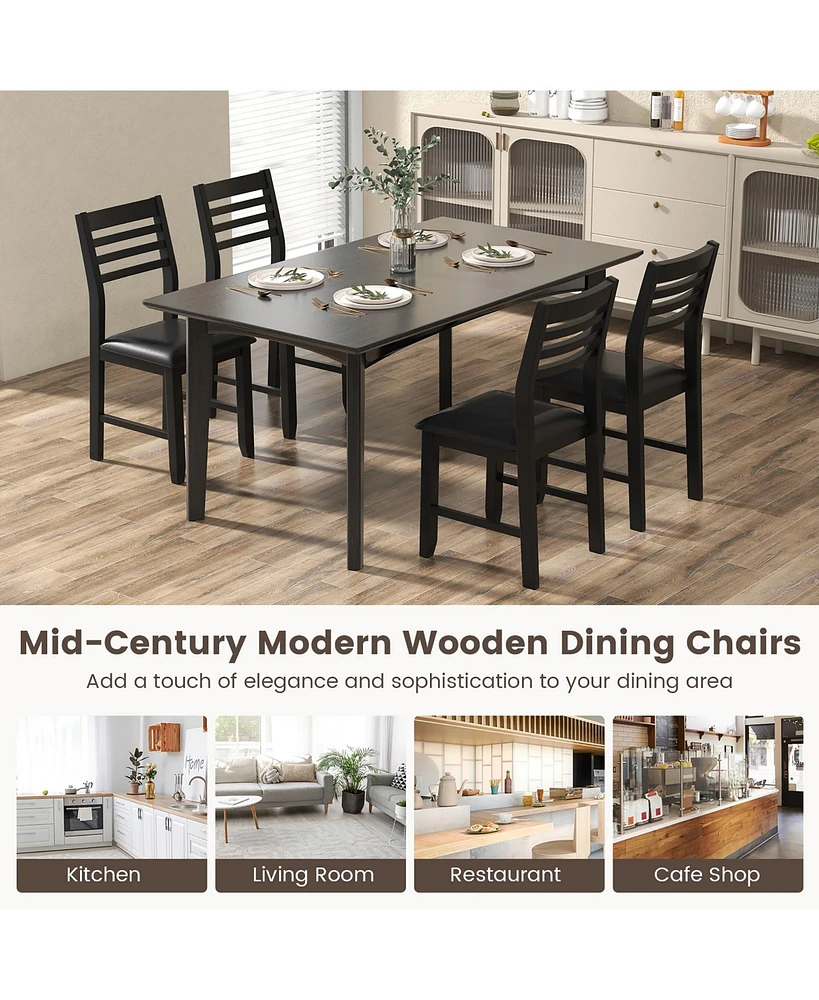 Gymax Wooden Dining Chair Set of Kitchen Side Chairs w/ Rubber Wood Frame Ladder Back