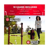 Swooc Games - Wooden Ladder Ball Game Set (Weather Resistant) - 10 Games Included & Carrying Case - Easy, No Tool Assembly