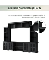 Slickblue Minimalist Entertainment Wall Unit with Bridge – Modern Tv Console for TVs Up to 70'', Multifunctional Stand Tempered Glass Door