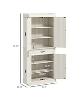 Homcom 71" Farmhouse Freestanding Cupboard Storage Kitchen Food Pantry Cabinet, White