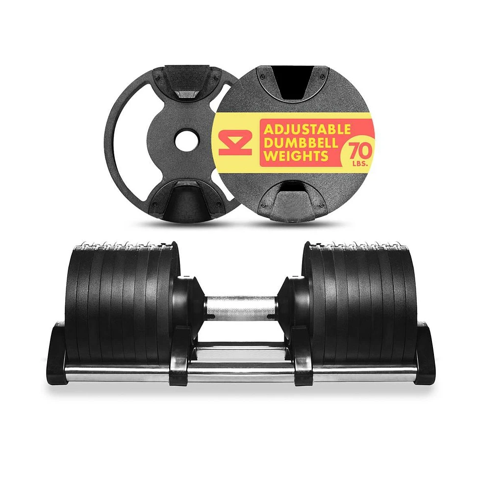 Squatz 70 Lbs Adjustable Dumbbell Weight Set With Anti-Slip Metal Handle