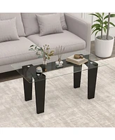 Gymax Rectangle Coffee Table Modern Tempered Glass Top Accent Table Black