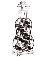 Kings Brand Furniture Cello-Shaped 19-Bottle Bronze Metal Wine Rack