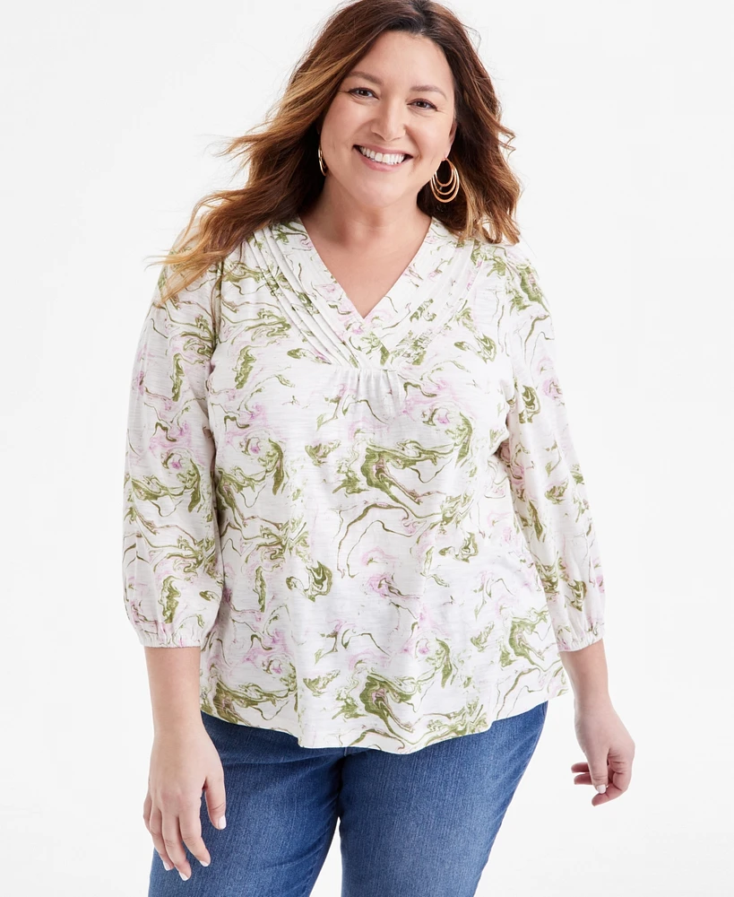 Style & Co Plus Printed V-Neck Blouse