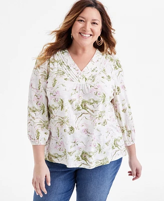 Style & Co Plus Printed V-Neck Blouse