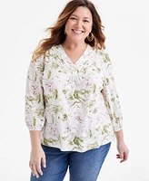 Style & Co Plus Printed V-Neck Blouse