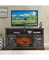 Mondawe 60Inch Electric Fireplace Entertainment Center With Door Sensor-Dark Rustic Oak