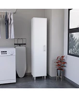 Dryden Tall Narrow Storage Cabinet with 5-Tier Shelf and Broom Hangers, White