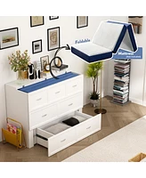 Homsee White Wooden Chest of Drawers with Charging Station and Wheels