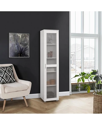 Kings Brand Furniture Romero Tall Curio Storage Cabinet - Bookshelf Perfect for Living Room, Kitchen, Bedroom & Office