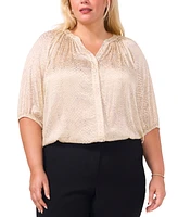 Vince Camuto Plus Printed Split-Neck Button-Front Blouse, Created for Macy's