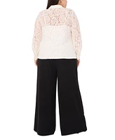 Vince Camuto Plus Lace Fold-Collar Long-Sleeve Blouse