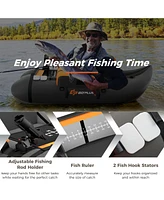 Sugift Inflatable Fishing Float Tube with Pump Storage Pockets and Fish Ruler-Gray