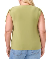 Vince Camuto Plus Solid Color V-Neck Shirred Shoulder Top