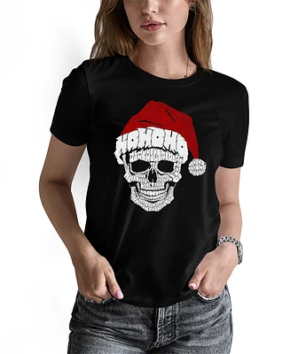 La Pop Art Women's Santa Skull Word Crew Neck T-Shirt