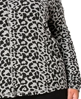 Coin 1804 Plus Leopard Print Cozy V-Neck Dolman Sleeve Top