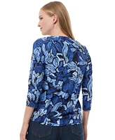 Jones New York Women's Printed Crepe V-Neck Keyhole Top