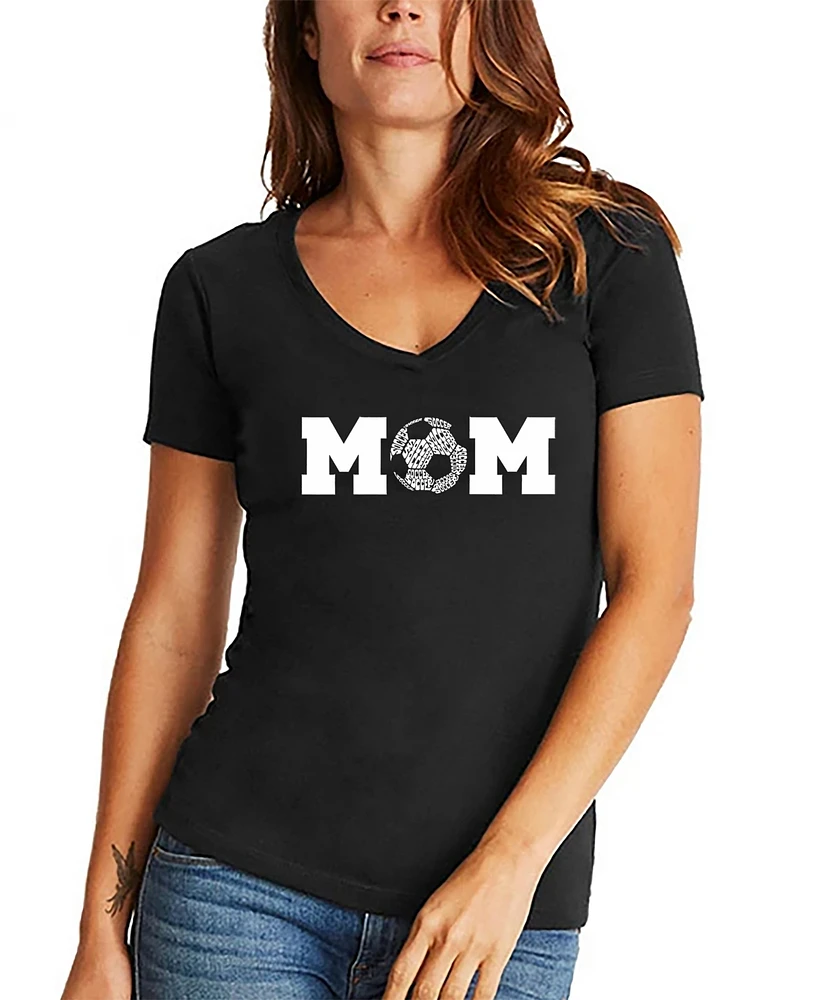 La Pop Art Women's Soccer Mom Word V-Neck T-shirt