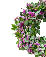 GreenishBlu Shades of Pink Silver Eucalyptus, Misty and Staice Real Wreath 22"