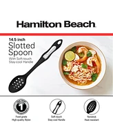 Hamilton Beach Cooking Slotted Spoons, Non-Stick Cookware, Comfortable Soft & Durable Plastic Handle, Seamless, Rustproof, Heat Resistant Serving Spoo