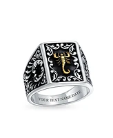 Bling Jewelry Zodiac Scorpion Signet Ring Solid Two Tone Black .925 Silver