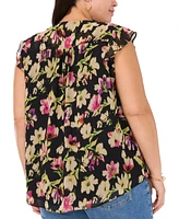 Vince Camuto Plus Printed V-Neck Flutter-Sleeve Blouse, Created for Macy's