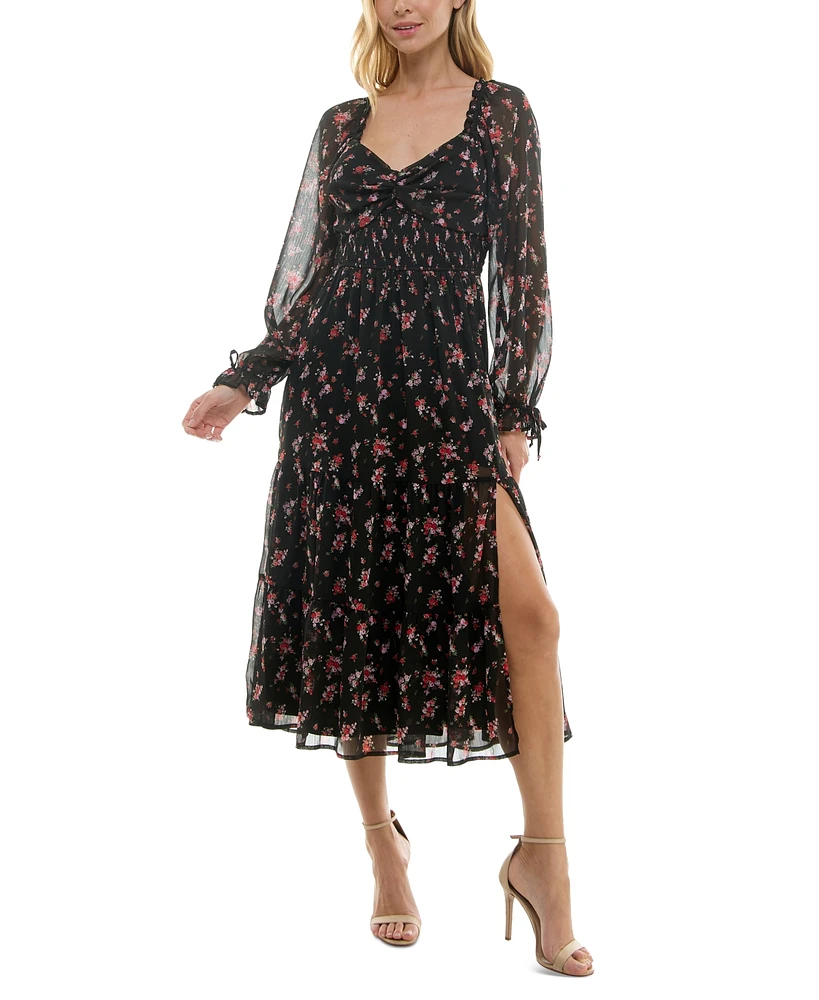 Trixxi Juniors' Twisted Floral Chiffon Midi Dress