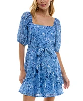 Trixxi Juniors' Floral Chiffon Fit & Flare Dress