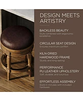 Maven Lane Pullman Backless Counter Stool in Walnut Finish w/ Marksman Saddle Leather