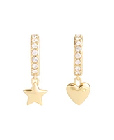 Coach Faux Stone Signature Heart Star Charm Huggies Earrings