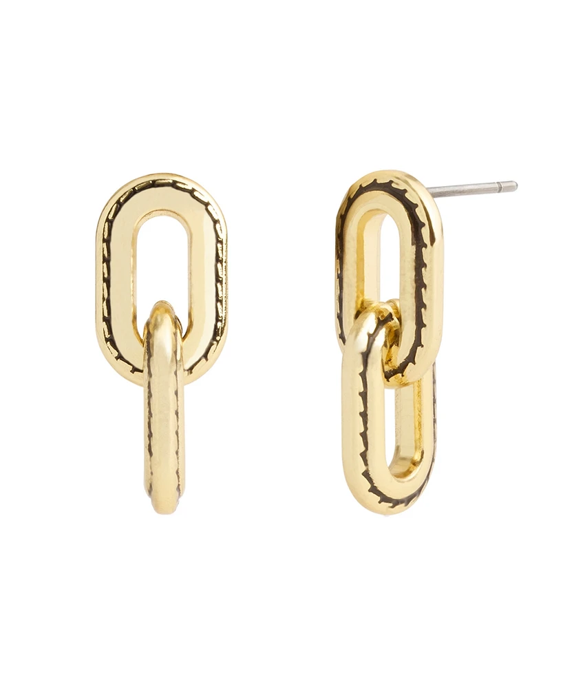 Coach Gold-Tone Stitched Link Drop Earrings