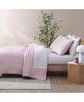 City Scene Woven Grid Microfiber Pink 3 Piece Quilt Set-Full/Queen